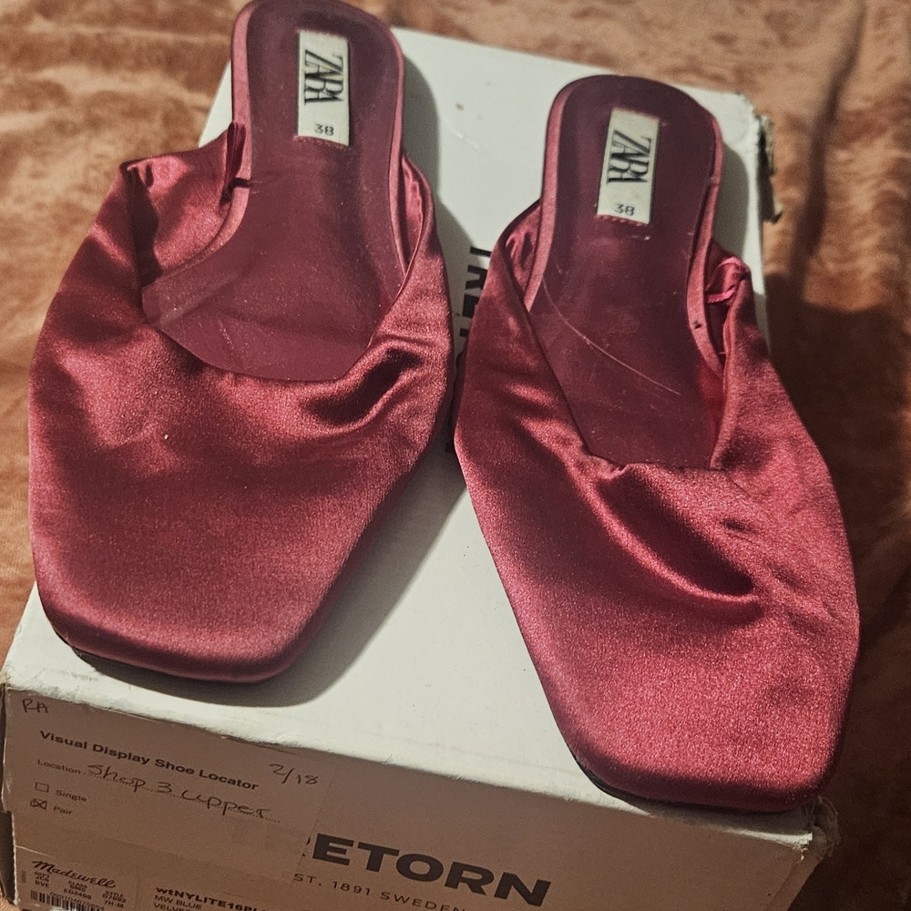 Zara Women's Red Satin Slip-On Shoes